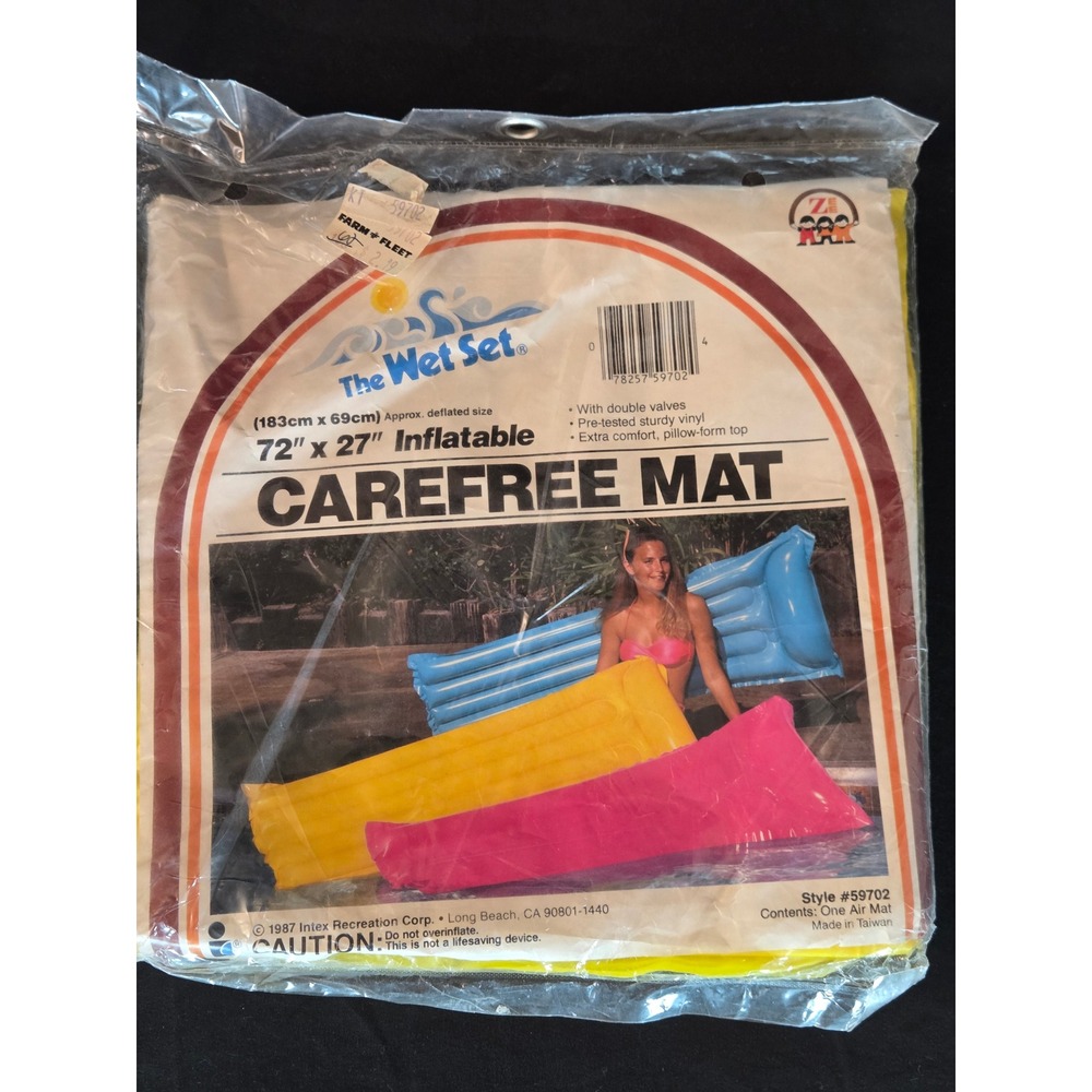 Vintage 1987 The‎ Wet Set Carefree Mat 72" x 27" Inflatable Pool Float NIP